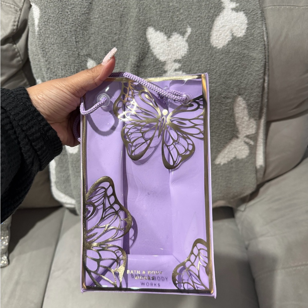 Bath & Body Works Lavender Gift Bag with Gold Butterflies